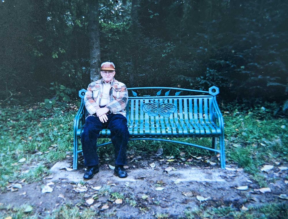The wonderful bench in Manfred’s Meadow that was built some years ago in honour of Manfred on his retirement.