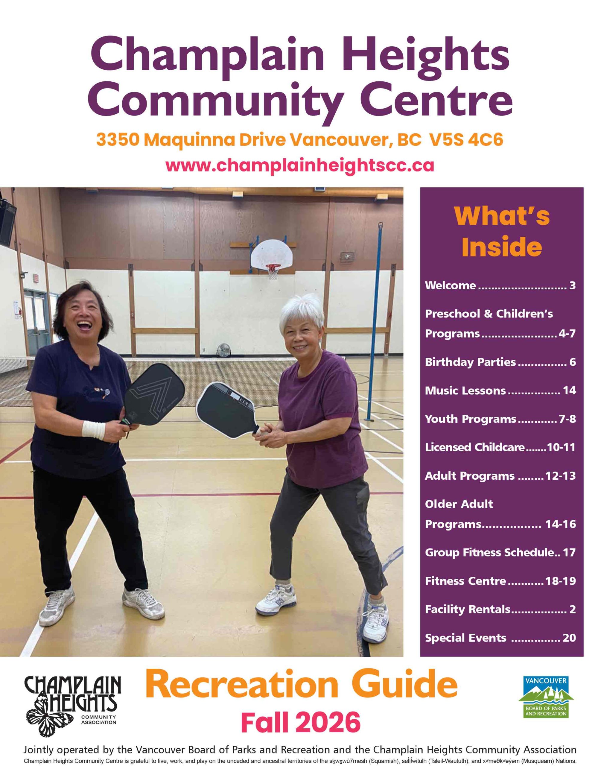 Winter 2026 Champlain Heights Community Centre Recreation guide